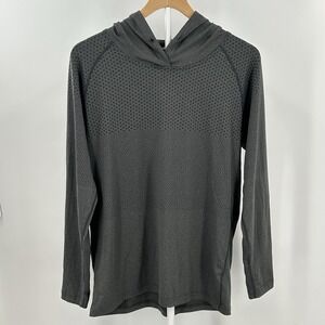 Men's Athletic Hoodie Gray Textured Performance Gym Techwear Large